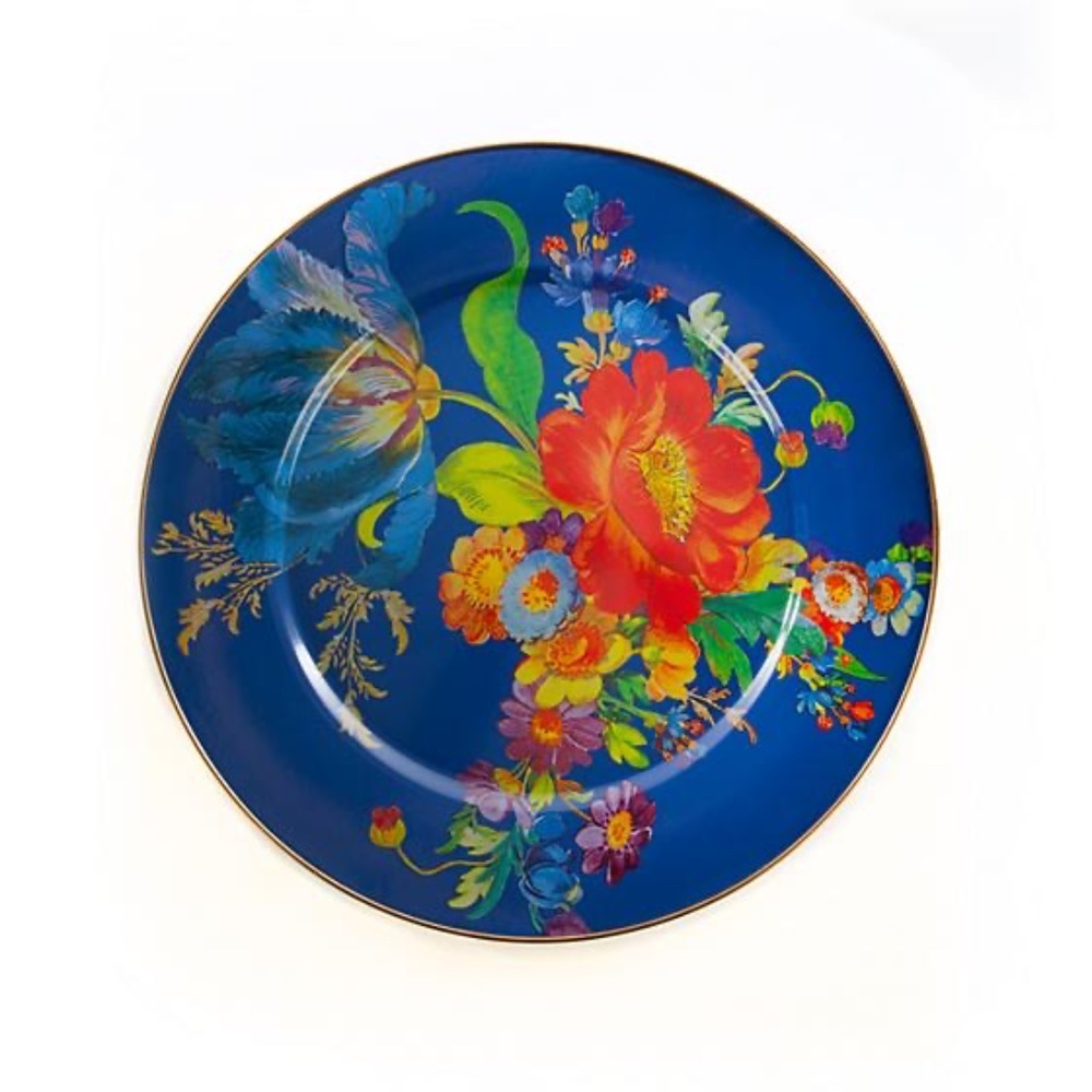 MacKenzie-Childs Cobalt Blue Floral Decorative Plate with Gold Rim